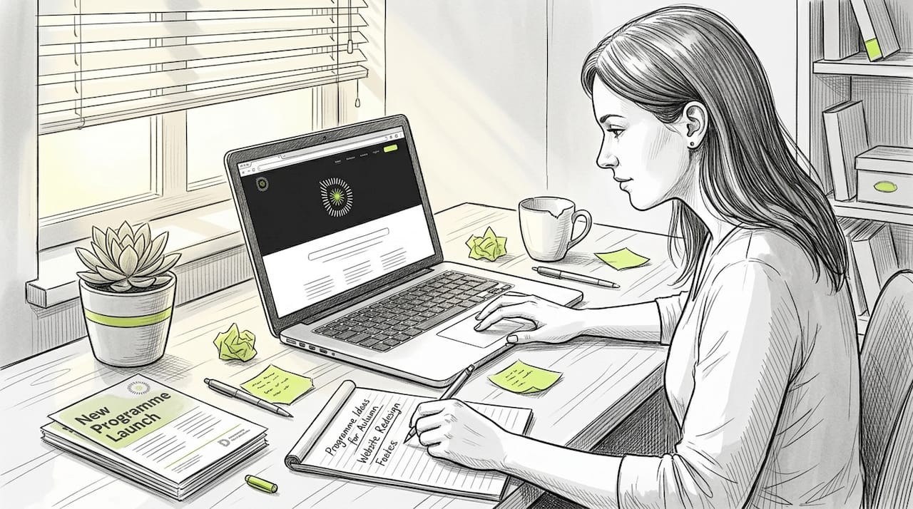 Business owner checking website on laptop