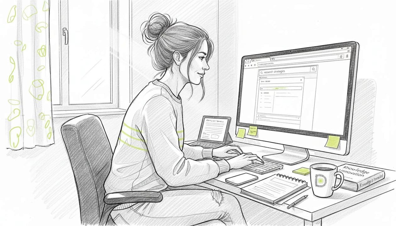 Person searching SEO guide at home desk